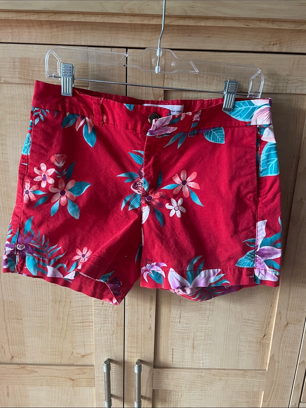 Old Navy Red Floral Shorts with Teal Accents